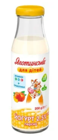 Йогурт ЯГОТИНСЬКЕ персик, для дiтей від 8 місяців, 2,5%, 200г